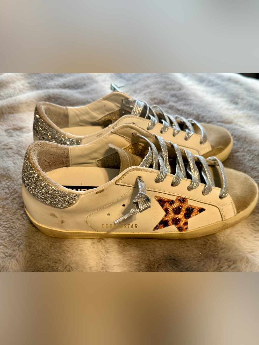 Golden Goose Women's SuperStars Leather Sneaker Swarovski Leopard Star/Heel 38 - Picture 11 of 13